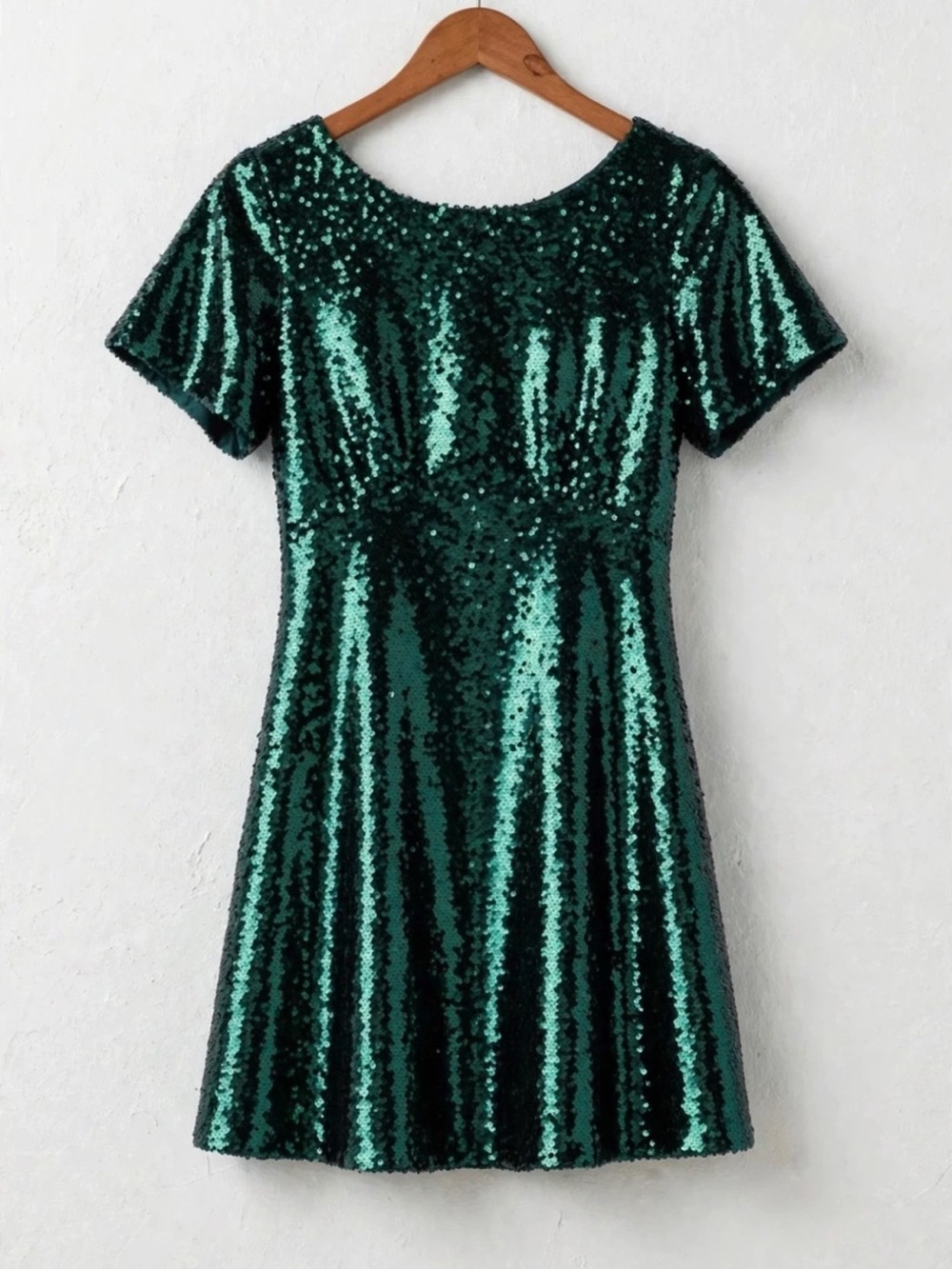 Francesca’s Sequin Mini Dress Homecoming Party Emerald Green Bow Size XL - Picture 3 of 6